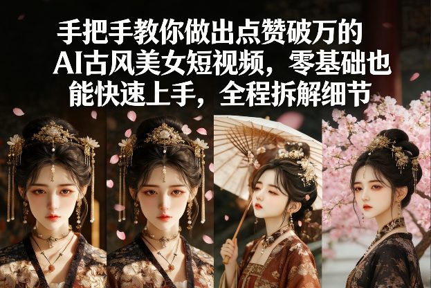 手把手教你做出点赞破万的AI古风美女短视频，零基础也能快速上手，全程拆解细节-难事易副业库