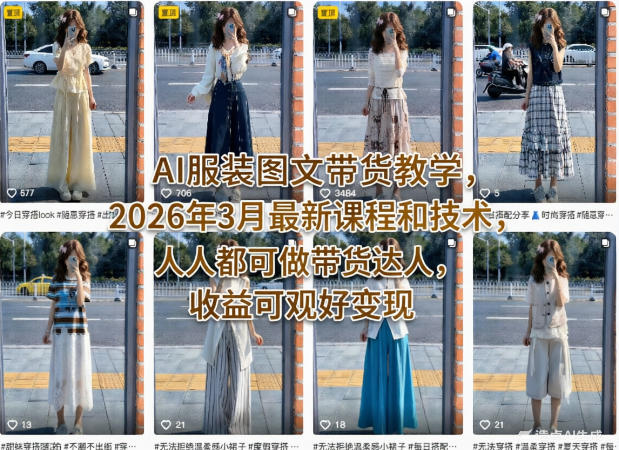 AI服装图文带货教学，2026年3月最新课程和技术，人人都可做带货达人，收益可观好变现-难事易副业库