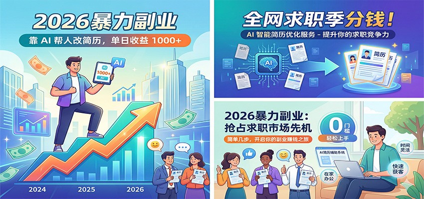 2026暴力副业：靠AI帮人改简历，单日收益1000+，全网求职季分钱-难事易副业库
