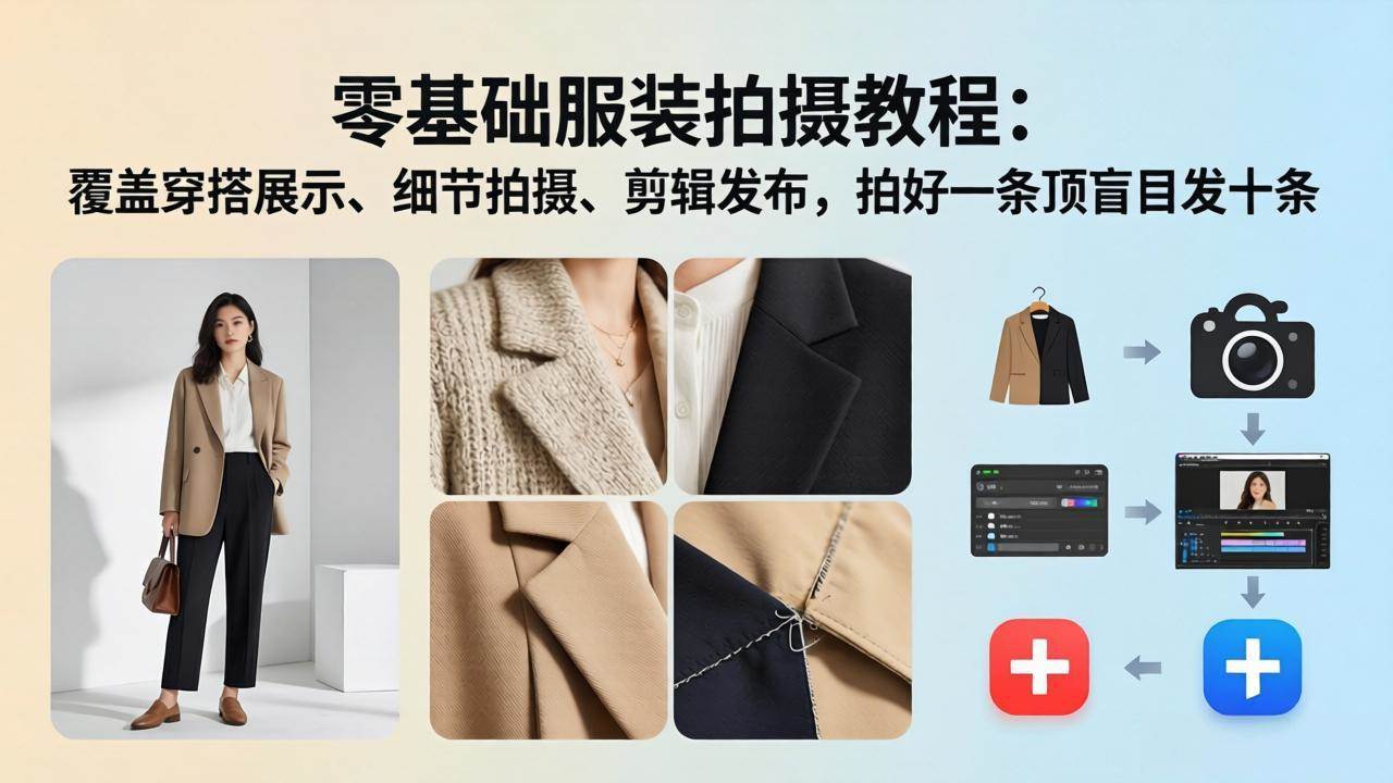 （17829期）零基础服装拍摄教程：覆盖穿搭展示、细节拍摄、剪辑发布，拍好一条顶盲目发十条-难事易副业库
