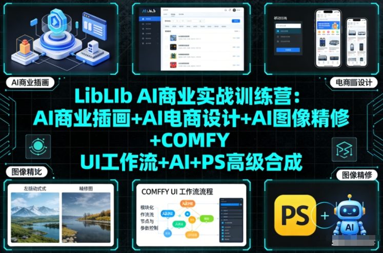 LibLIb AI商业实战训练营：AI商业插画+AI电商设计+AI图像精修+COMFY UI工作流+AI+PS高级合成-难事易副业库