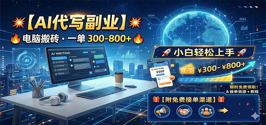 AI代写副业，电脑搬砖，一单300-800+，小白轻松上手，附免费接单渠道-难事易副业库