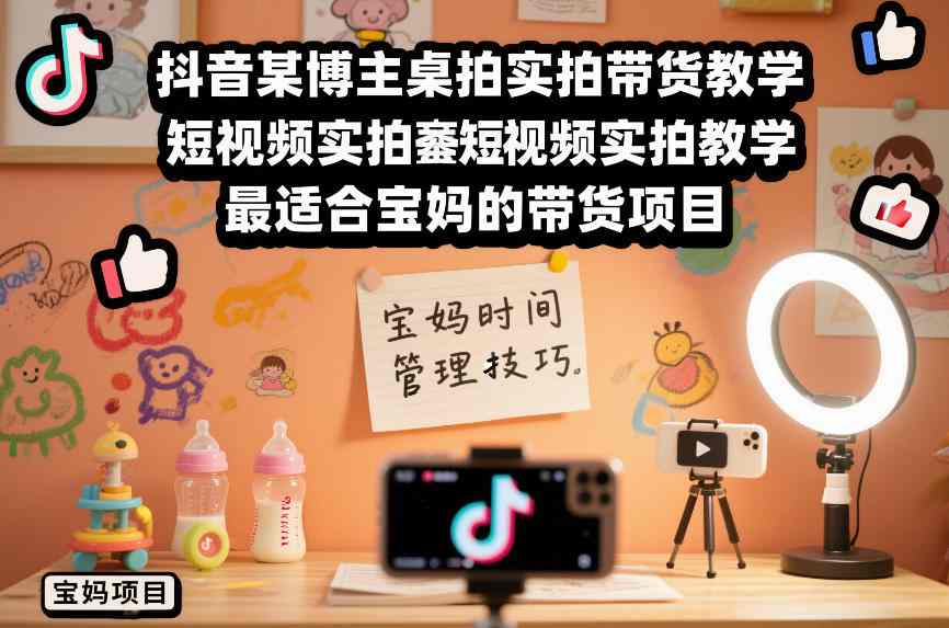 抖音某博主桌拍实拍带货教学，短视频实拍教学，最适合宝妈的带货项目-难事易副业库