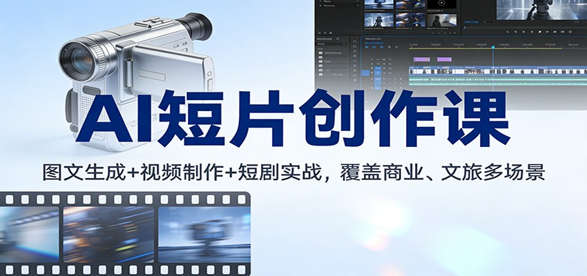 AI短片创作课：图文生成+ 视频制作+短剧实战，覆盖商业、 文旅多场景-难事易副业库