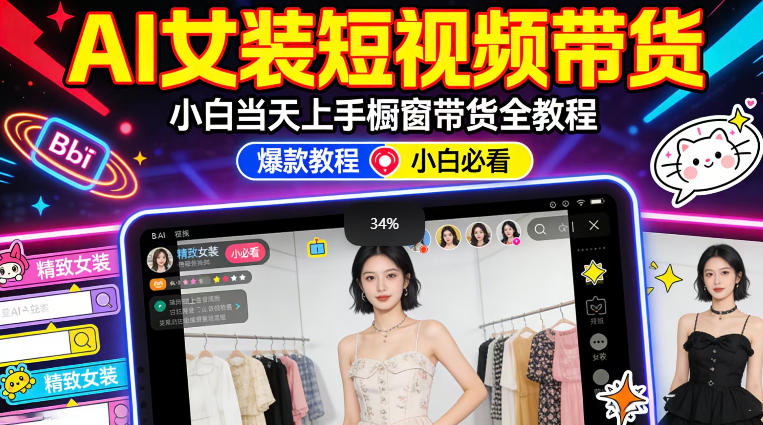 AI女装短视频橱窗带货：小白零门槛当天上手，高佣金爆款轻松賺！-难事易副业库