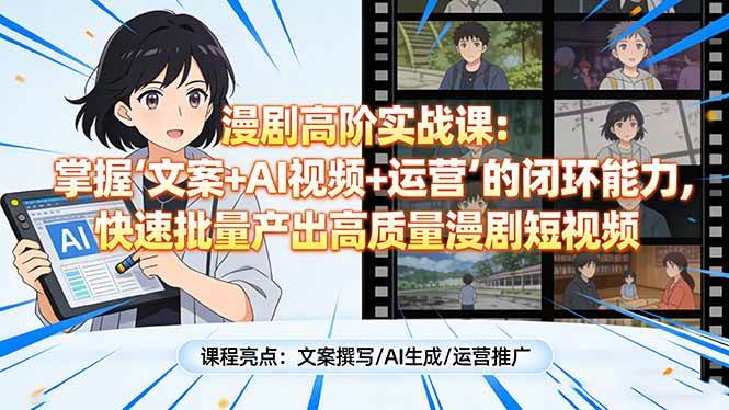 （17461期）漫剧高阶实战课：掌握“文案+AI视频+运营”的闭环能力，快速批量产出高质量漫剧短视频-难事易副业库