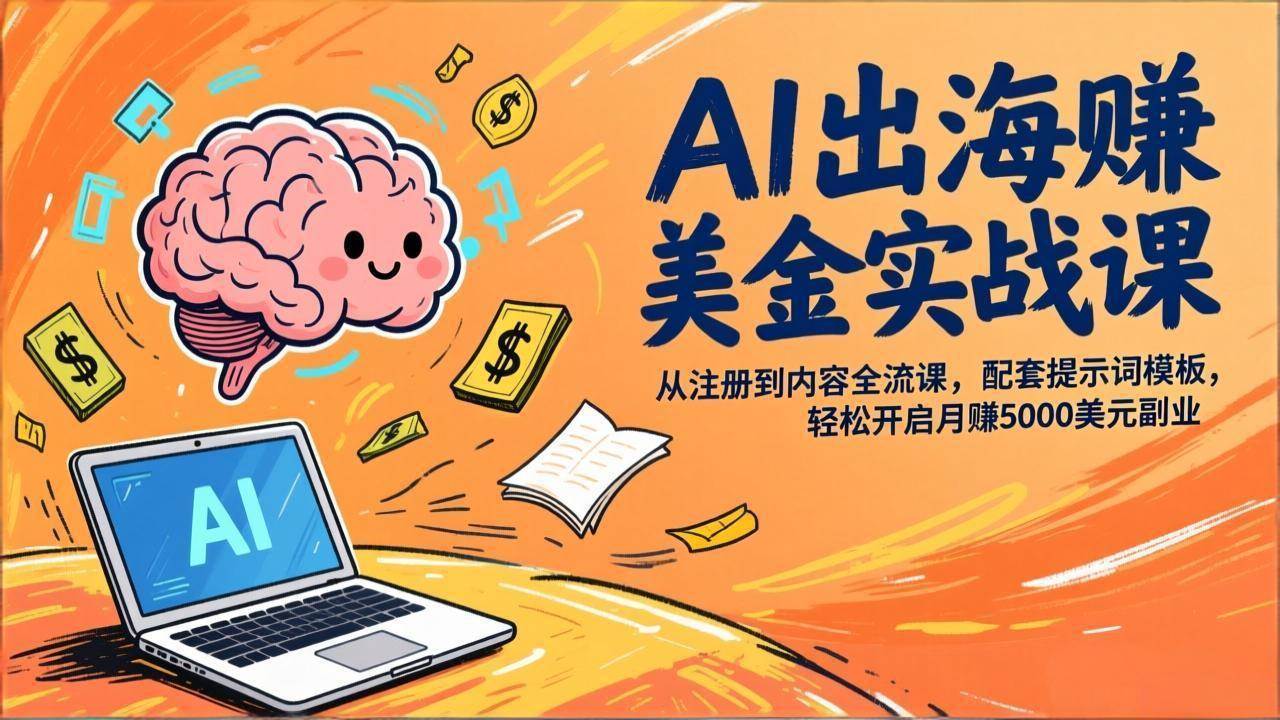 （17298期）AI出海赚美金实战课，从注册到内容全流程，配套提示词模板，轻松开启月赚5000美元副业-难事易副业库