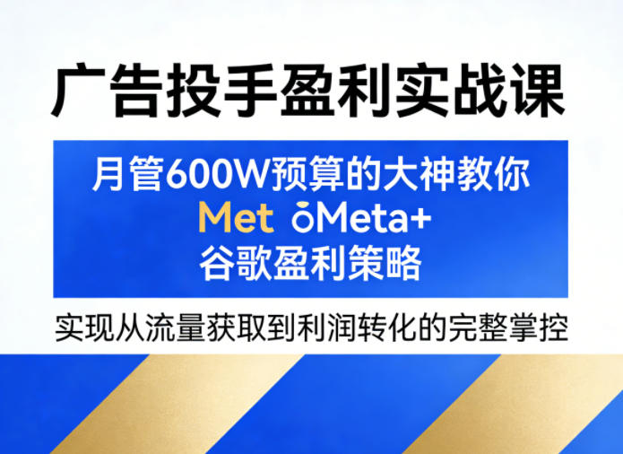 广告投手盈利实战课，月管600W预算的大神教你Meta+谷歌盈利策略，实现从流量获取到利润转化的完整掌控-难事易副业库
