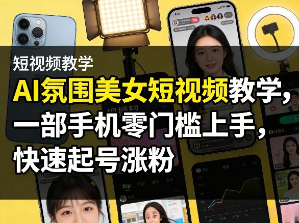 AI氛围美女短视频教学，一部手机零门槛上手，快速起号涨粉-难事易副业库