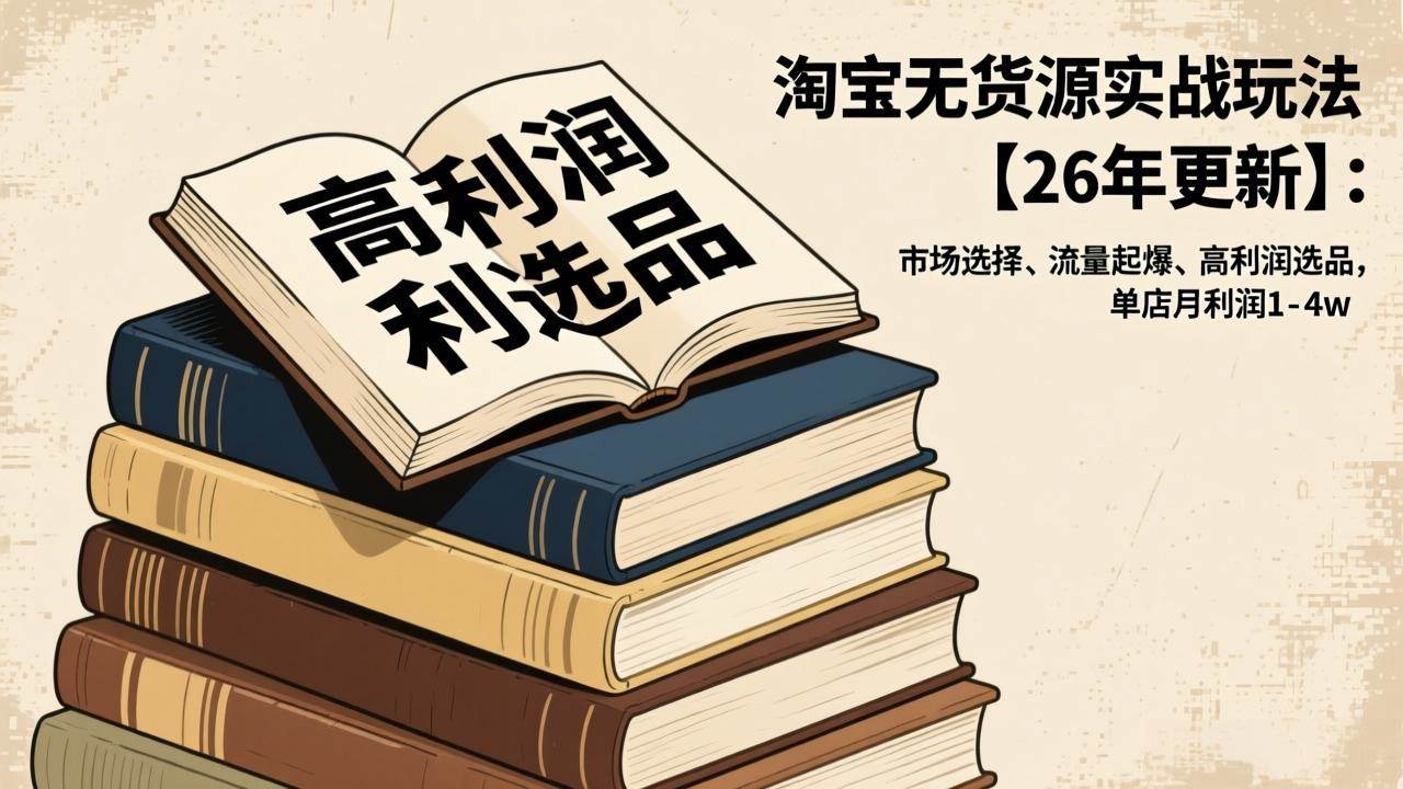 （17046期）淘宝无货源实战玩法【26年更新】：市场选择、流量起爆、高利润选品，单店月利润1-4w-难事易副业库