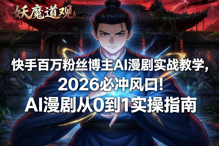 快手百万粉丝博主AI漫剧实战教学，2026必冲风口！AI漫剧从0到1实操指南-难事易副业库