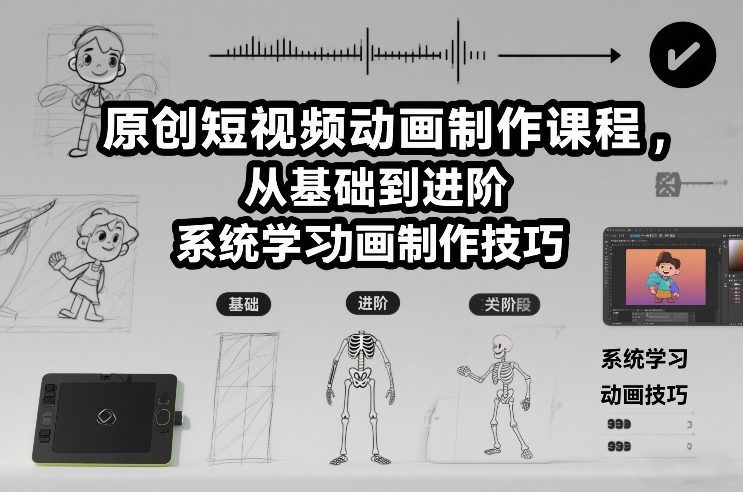原创短视频动画制作课程，从基础到进阶，系统学习动画制作技巧-难事易副业库