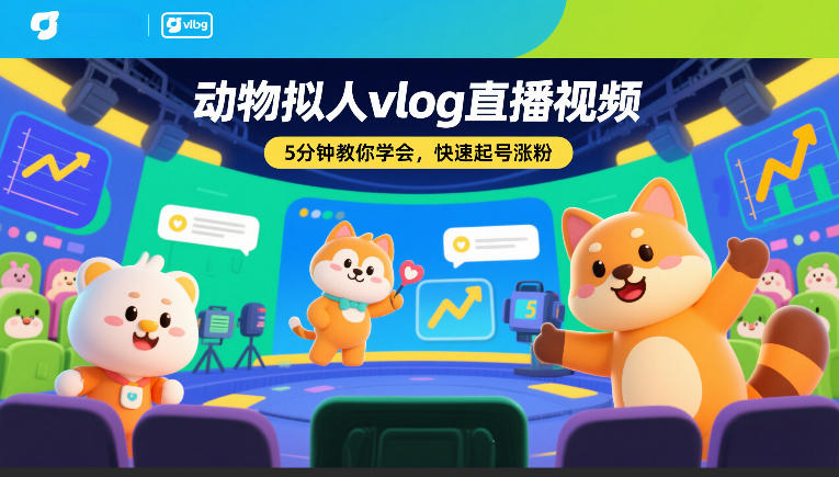动物拟人vlog直播视频，5分钟教你学会，快速起号涨粉-难事易副业库
