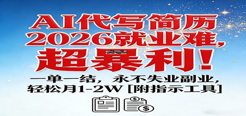AI代写简历，2026就业难，超暴利！一单一结，永不失业副业，轻松月1-2W【附指令工具】-难事易副业库