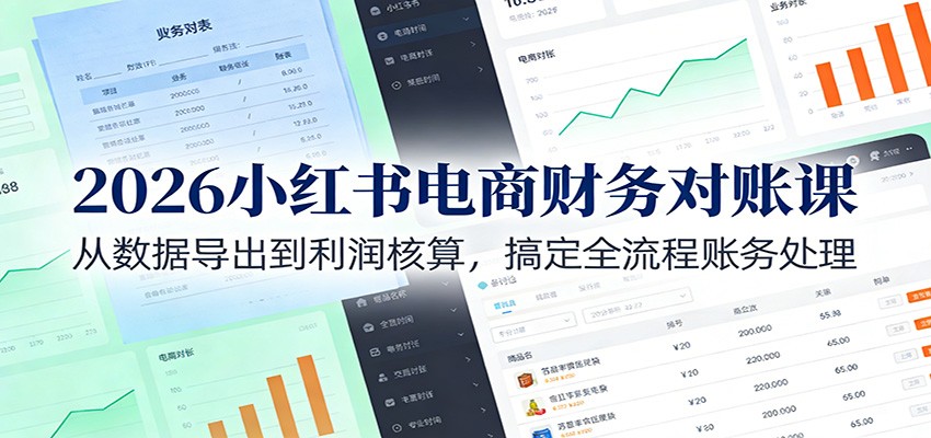 2026小红书电商财务对账课：从数据导出到利润核算，搞定全流程账务处理-难事易副业库