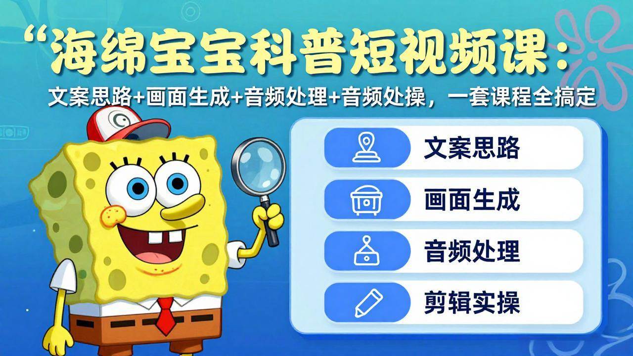 （17756期）海绵宝宝科普短视频课：文案思路+画面生成+音频处理+剪辑实操，一套课程全搞定-难事易副业库