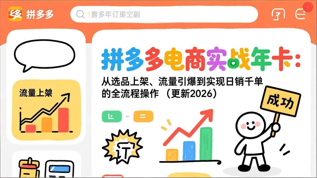 （17146期）拼多多电商实战年卡：从选品上架、流量引爆到实现日销千单的全流程操作（更新2026）-难事易副业库