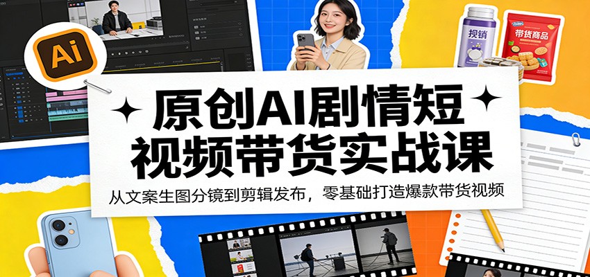 原创AI剧情短视频带货实战课：从文案生图分镜到剪辑发布，零基础打造爆款带货视频-难事易副业库