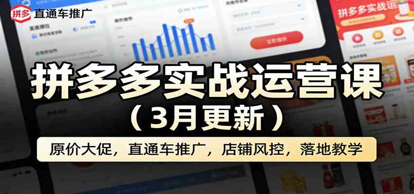拼多多实战运营课（3月更新）：原价大促，直通车推广，店铺风控，落地教学-难事易副业库