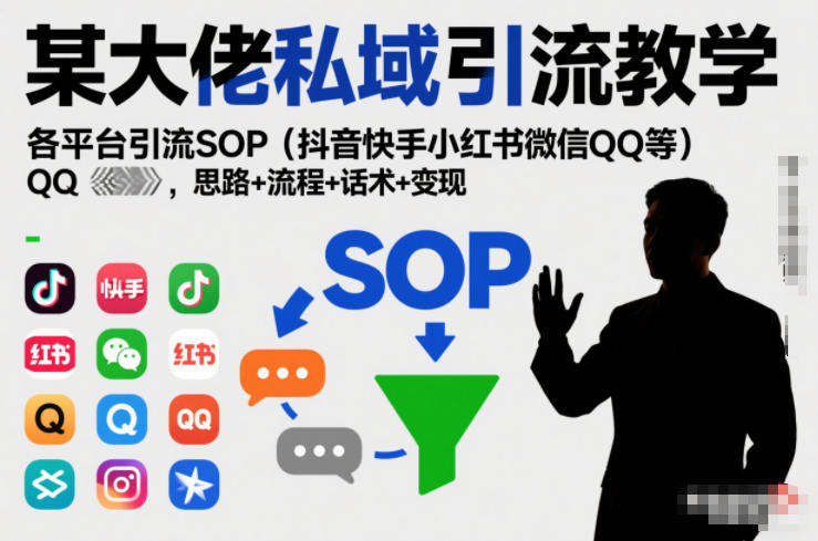 某大佬私域引流教学，各平台引流SOP（抖音快手小红书微信QQ等），思路+流程+话术+变现-难事易副业库