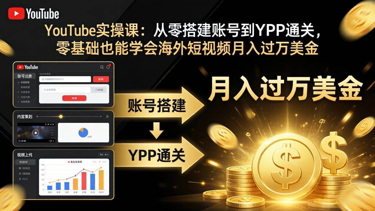 （17897期）YouTube实操课：从零搭建账号到YPP通关，零基础也能学会海外短视频月入过万美金-难事易副业库