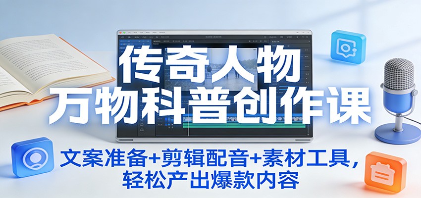 传奇人物万物科普创作课：文案准备+剪辑配音+素材工具，轻松产出爆款内容-难事易副业库