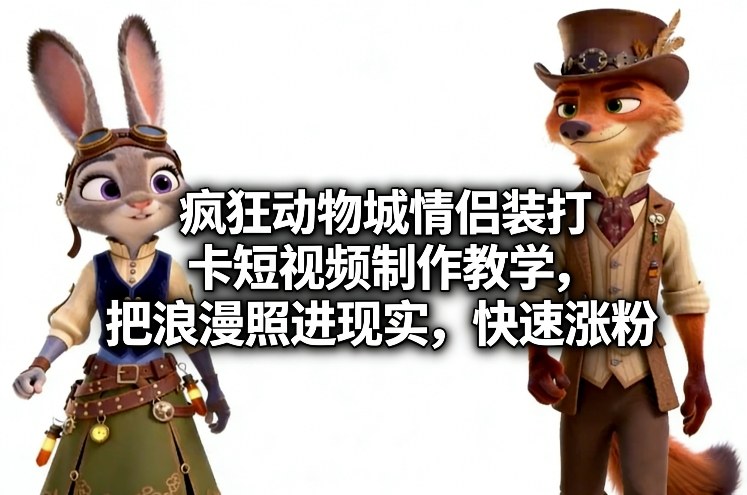 疯狂动物城情侣装打卡短视频制作教学，把浪漫照进现实，快速涨粉-难事易副业库