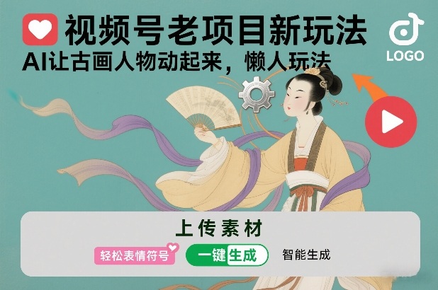 视频号老项目新玩法，AI让古画人物动起来，懒人玩法，附详细教程-难事易副业库