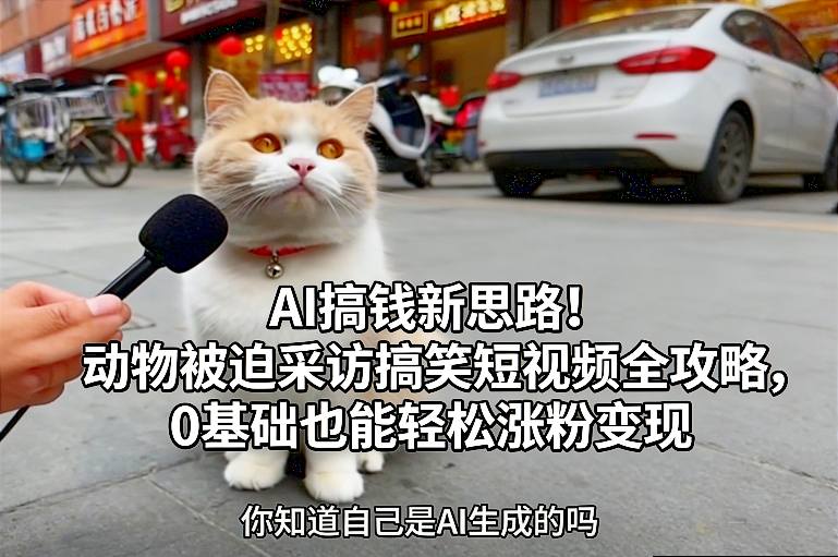 AI搞钱新思路！动物被迫采访搞笑短视频全攻略，0基础也能轻松涨粉变现-难事易副业库