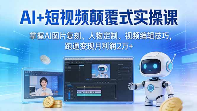 （17454期）AI+短视频颠覆式实操课：掌握AI图片复刻、人物定制、视频编辑技巧，跑通变现月利润2万+-难事易副业库