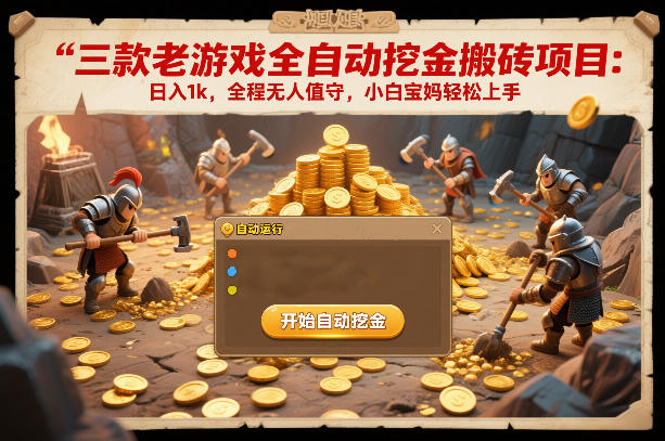 三款老游戏全自动挖金搬砖项目：日入1k，全程无人值守，小白宝妈轻松上手【揭秘】-难事易副业库