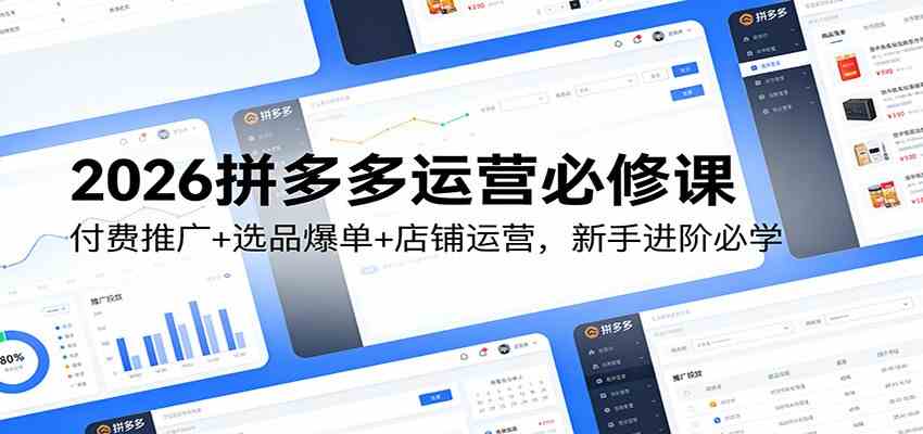 2026拼多多运营必修课：付费推广+选品爆单+店铺运营，新手进阶必学-难事易副业库