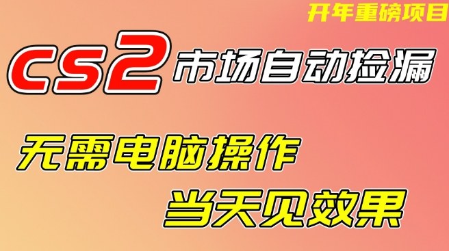 CS2市场自动捡漏项目，无需电脑操作，无需进入游戏，当天见效果，支持任何形式验证【揭秘】-难事易副业库