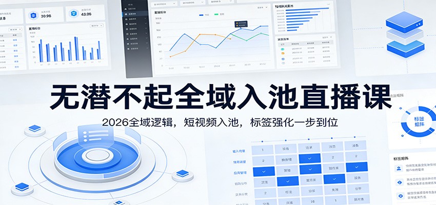 无潜不起全域入池直播课：2026全域逻辑，短视频入池，标签强化一步到位-难事易副业库