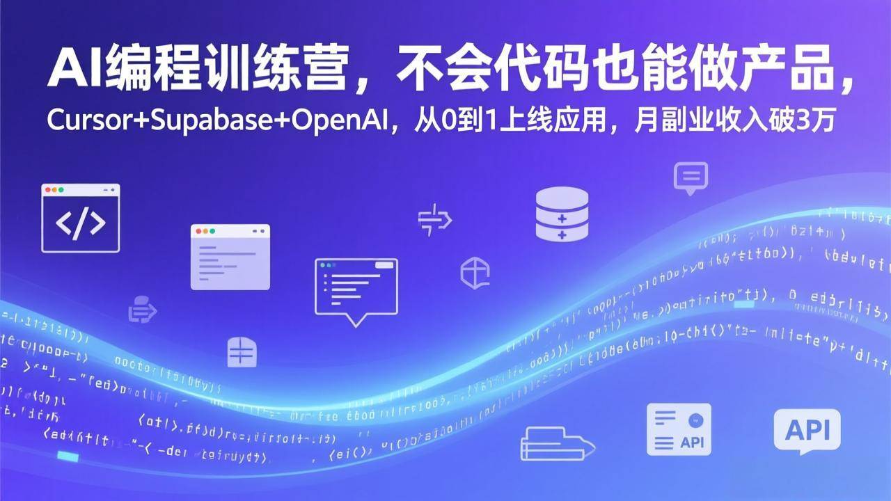 （17388期）AI编程训练营，不会代码也能做产品，Cursor+Supabase+OpenAI，从0到1上线应用，月副业收入破3万-难事易副业库