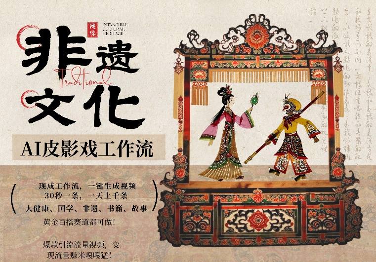 AI一键生成民俗文化非遗皮影戏视频，一刀不剪无需剪辑，30S一条，一天上百条，流量财富嘎嘎猛-难事易副业库