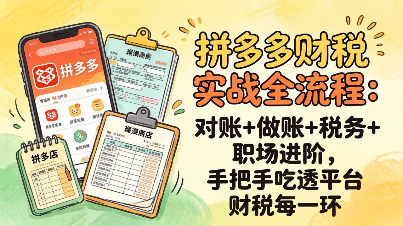 （17678期）拼多多财税实操全流程：对账+做账+税务+职场进阶，手把手吃透平台财税每一环-难事易副业库