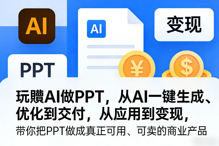 玩賺AI做PPT，从AI一键生成、优化到交付，从应用到变现，带你把PPT做成真正可用、可卖的商业产品-难事易副业库