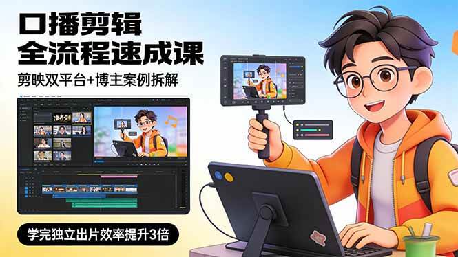 （17420期）口播剪辑全流程速成课，剪映双平台+博主案例拆解，学完独立出片效率提升3倍-难事易副业库