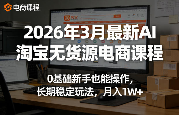 2026年3月最新AI淘宝无货源电商课程，0基础新手也能操作，长期稳定玩法，月入1W+-难事易副业库