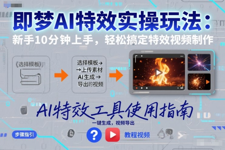 即梦AI特效实操玩法：新手10分钟上手，轻松搞定特效视频制作-难事易副业库