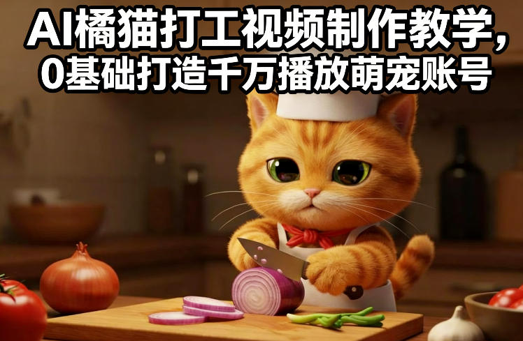 AI橘猫打工视频制作教学，流量狂飙，0基础打造千万播放萌宠账号-难事易副业库