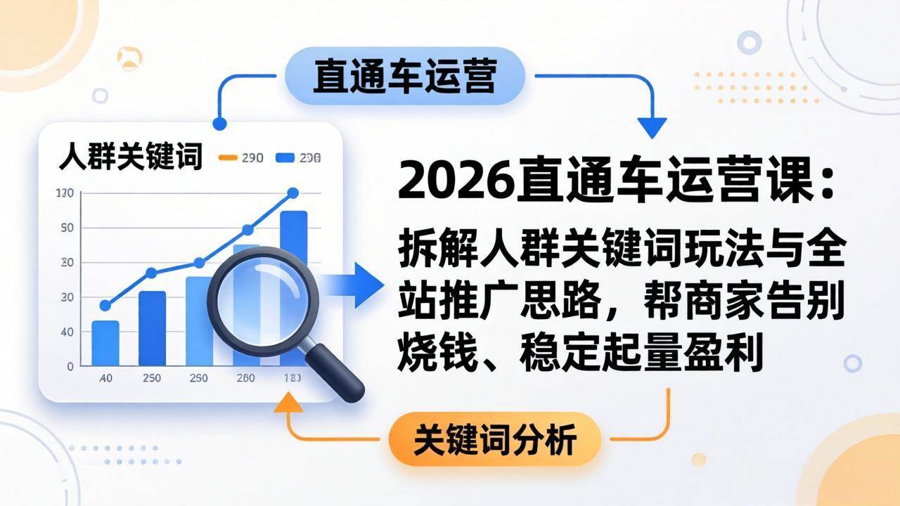 （17898期）2026直通车运营课：拆解人群关键词玩法与全站推广思路，帮商家告别烧钱、稳定起量盈利-难事易副业库