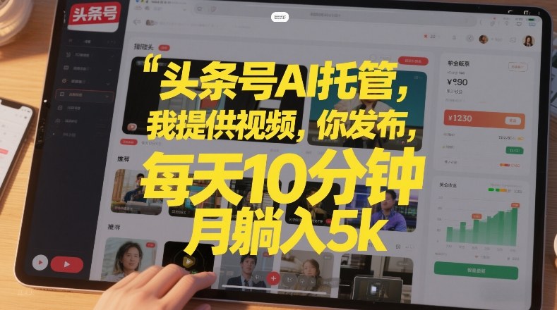 头条号AI托管，我提供视频，你发布，每天10分钟，月躺入5k+【揭秘】-难事易副业库