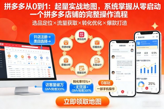拼多多从0到1：起量实战地图，系统掌握从零启动一个拼多多店铺的完整操作流程-难事易副业库