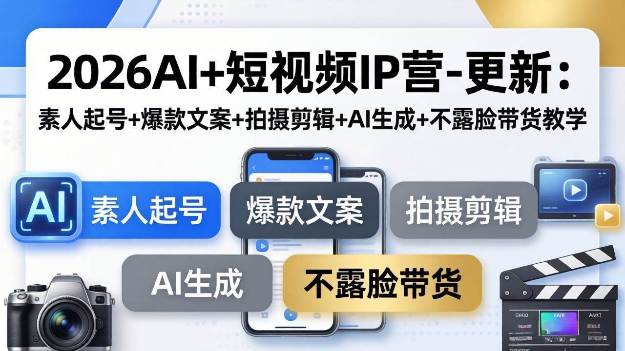 （17932期）2026AI+短视频IP营-更新：素人起号+爆款文案+拍摄剪辑+AI生成+不露脸带货教学-难事易副业库