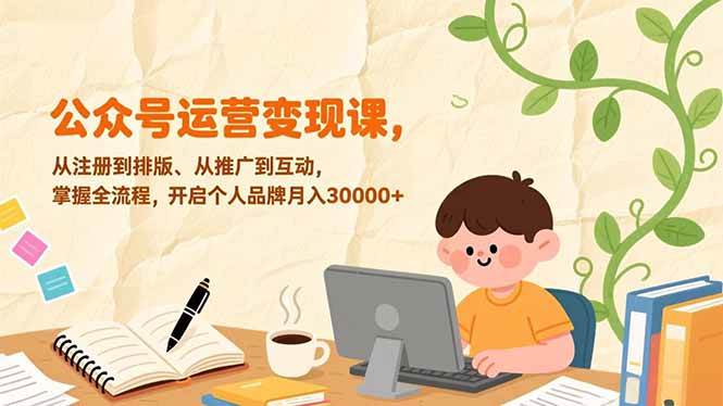 （17067期）公众号运营变现课，从注册到排版、从推广到互动，掌握全流程，开启个人品牌月入30000+-难事易副业库