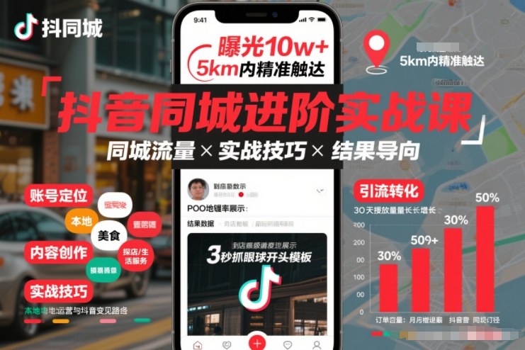 抖音同城进阶实战课，助你同城流量拿到结果-难事易副业库