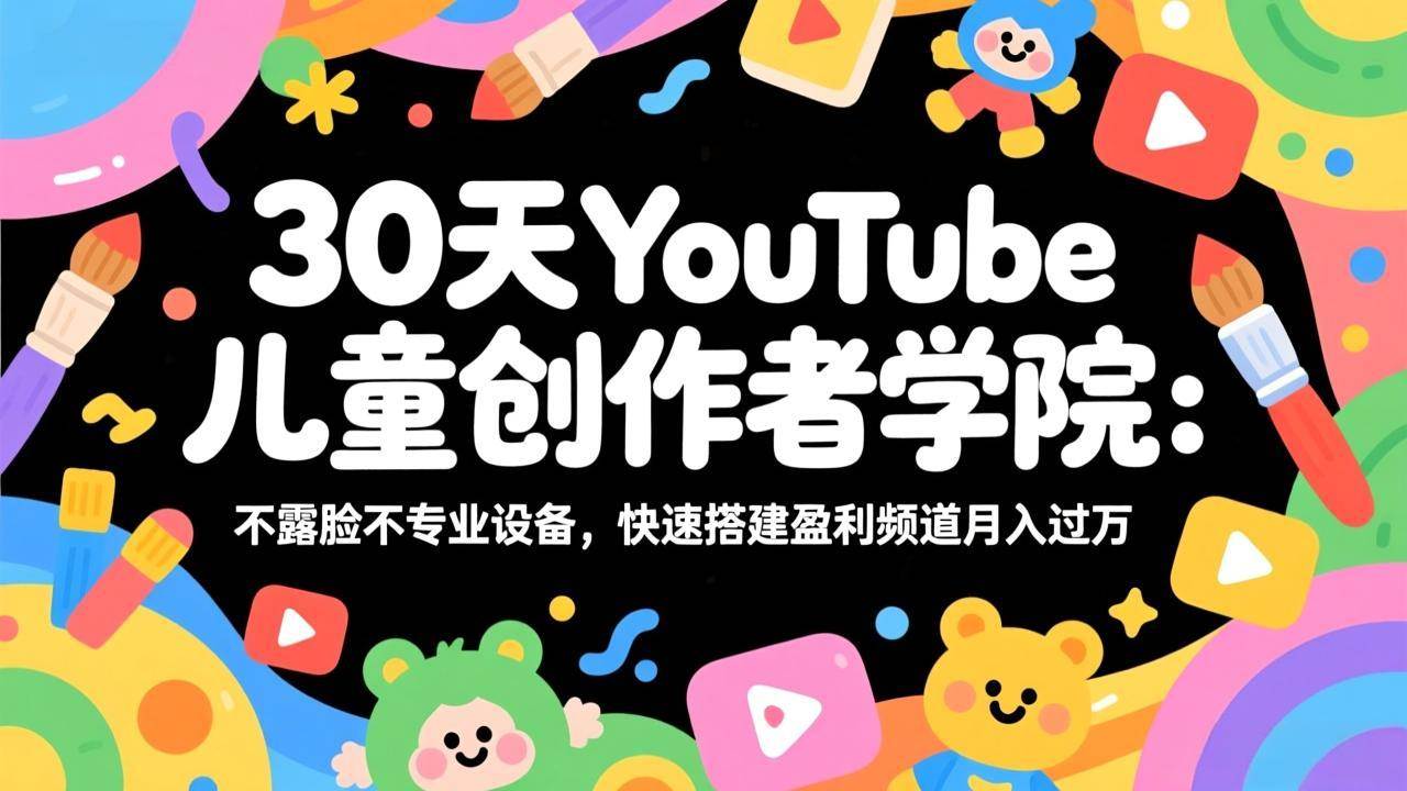 （17554期）30天YouTube儿童创作者学院：不露脸不专业设备，快速搭建盈利频道月入过万-难事易副业库
