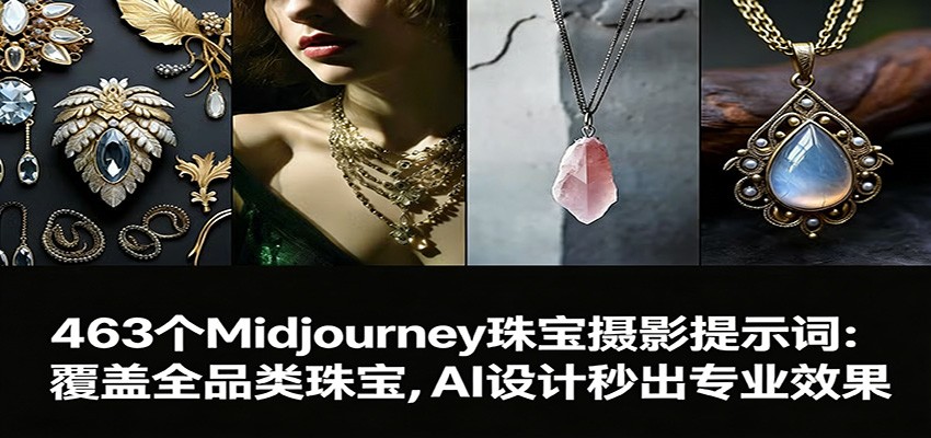 463个Midjourney珠宝摄影提示词：覆盖全品类珠宝，AI设计秒出专业效果-难事易副业库